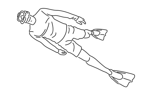 black line art diver swimming with fins clip art preview
