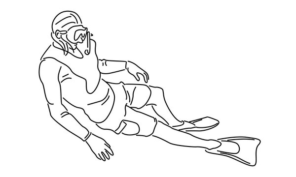 recommend clip art: line art of scuba diver underwater in the sea
