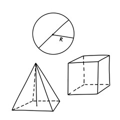 Set of geometric shapes. Isometric views. Line geometric math objects isolated on white background.