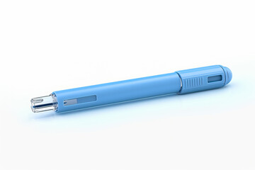 Injection blue pen isolated on white background 