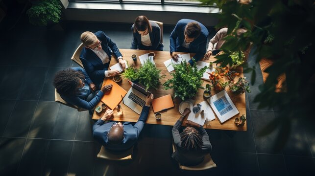 Top view business meeting, data consulting