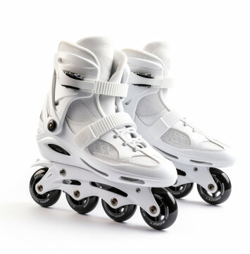 A pair of inline skates on a white background