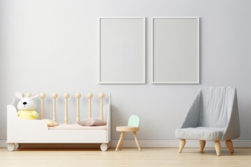 Interior mockup nursery room, kids room, wall frame mockup, Generative AI