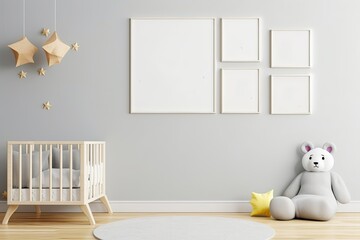 Fototapeta na wymiar Interior mockup nursery room, kids room, wall frame mockup, Generative AI