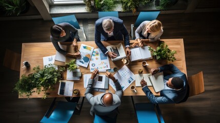 Top view business people working meeting, data consulting
