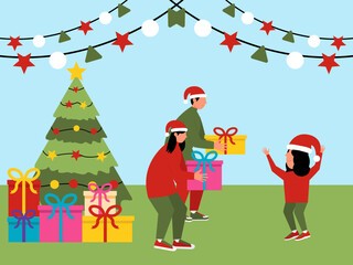 Family concept vector illustration. Happy family veector illustration. Flat vector illustration family activities. Christmas celebration with family