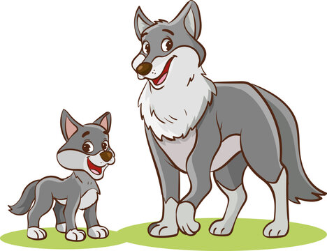 vector illustration of mother wolf and baby wolf