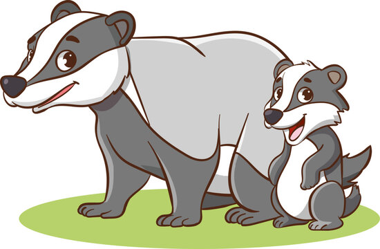 vector illustration of mother badger and baby badger