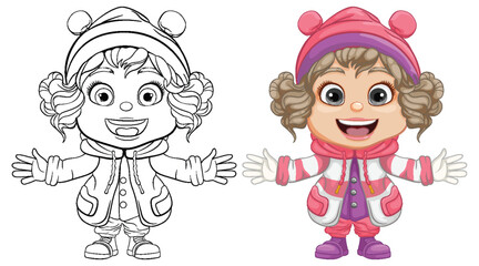 Cheerful Chubby Girl in Winter Hat and Coat