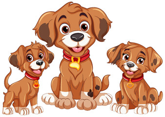 Happy Dog and Puppy in Cartoon Style
