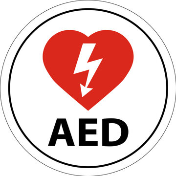 Floor Sign AED with Defib Heart, Red Border Floor Sign