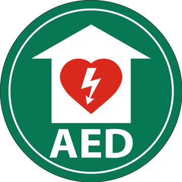 Floor Sign AED with Defib Heart, Red Border Floor Sign