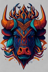 A detailed illustration of a Bull for a t-shirt design, wallpaper, and fashion