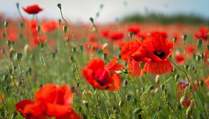 Obraz premium Red poppies in the field Ai generative