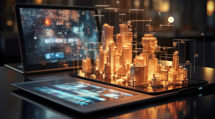 Abstract 3D screen in the future. created by generative AI technology.