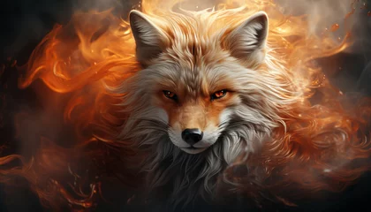 A clever fox steps forth from the misty ambiance. Sunset hues grace the sky, casting a warm glow on falling autumn leaves.  © Kyrtap_Studio