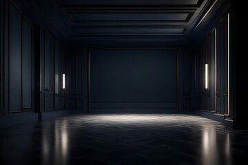 Empty elegant dark room at night with copy space, 3d render