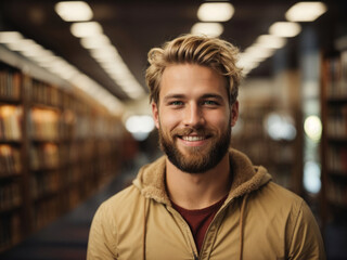 Fototapeta premium Junge Studenten vor universitärem Hintergrund, gen AI