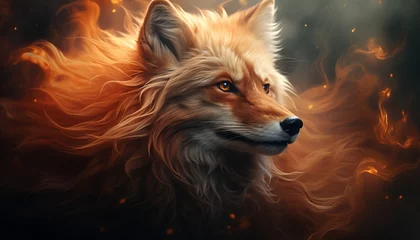 A clever fox steps forth from the misty ambiance. Sunset hues grace the sky, casting a warm glow on falling autumn leaves.  © Kyrtap_Studio