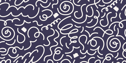 Confetti Scribble abstract seamless pattern. Playful colorful squiggle for kid design. Simple Confetti pattern with scribble memphis print. Simple vector seamless illustration