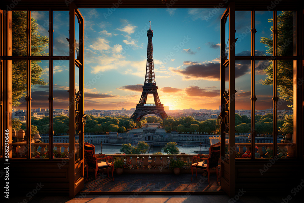 Poster beautiful romantic view of paris eiffel tower