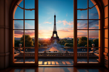 beautiful romantic view of paris eiffel tower