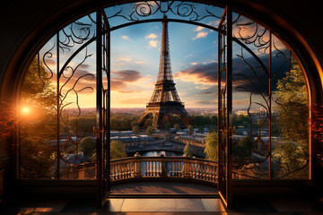 beautiful romantic view of paris eiffel tower