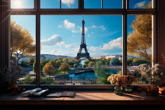 beautiful romantic view of paris eiffel tower