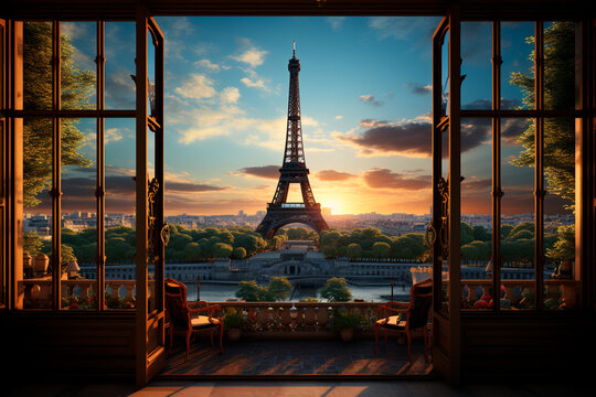 beautiful romantic view of paris eiffel tower