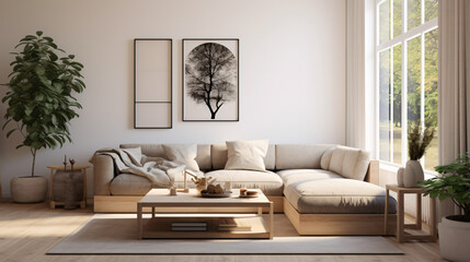 3d interior of a minimal nordic style interior living room
