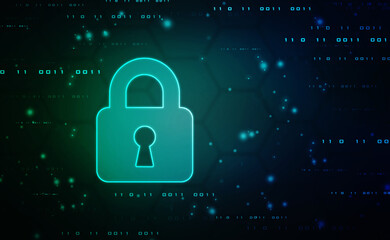 Digital Padlock on abstract technology background, Technology security concept. Modern safety digital background. Protection system, Cyber Security and safety information, personal data concept