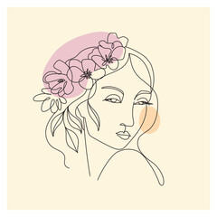 Abstract simple woman face vector illustration. Continuous line drawing.