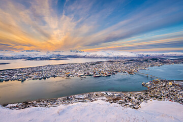 Winter sunset view of Tromso, Norway
