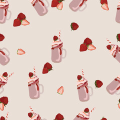 delicious strawberry milkshake seamless pattern