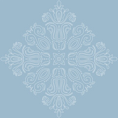 Oriental vector ornament with arabesques and floral elements. Traditional blue and white classic ornament. Vintage pattern with arabesques