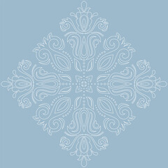 Oriental vector ornament with arabesques and floral elements. Traditional blue and white classic ornament. Vintage pattern with arabesques