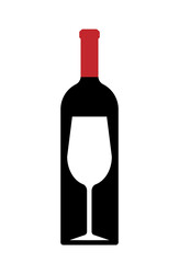 Wine bottle and glass isolated on white background. Flat vector illustration