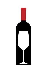 Wine bottle and glass isolated on white background. Flat vector illustration