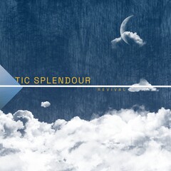 Composition of optic splendour revival text over diamond, moon and clouds on blue background