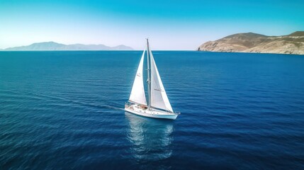 Beautiful yacht sailing boat on the sea with blue sky  - obrazy, fototapety, plakaty