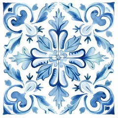 Foto auf Acrylglas Pattern of azulejos tiles. watercolor illustration style © Denis