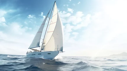 Poster Im Rahmen Beautiful yacht sailing boat on the sea with blue sky  © kimly
