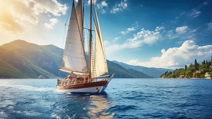Foto op Plexiglas Beautiful yacht sailing boat on the sea with blue sky  © kimly