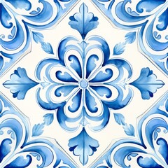 Pattern of azulejos tiles. watercolor illustration style - obrazy, fototapety, plakaty