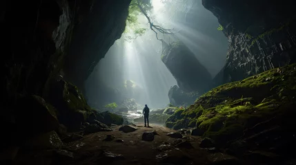 Tuinposter Cave Mysteries Beneath: An Explorer's Tale, Generative AI © Rauhhul