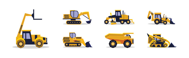 Construction Heavy Machinery and Equipment Isolated Vector Set