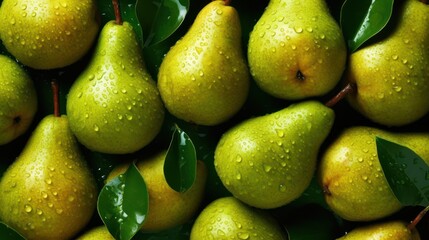 Fresh pears full background top view  - Powered by Adobe