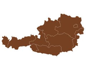 Austria map region brown color. Austria map with brown color. Flag of Austria