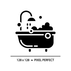 2D pixel perfect silhouette glyph style bubble bath icon, isolated vector, illustration, solid pictogram.