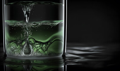 a glass with fresh water on a black background